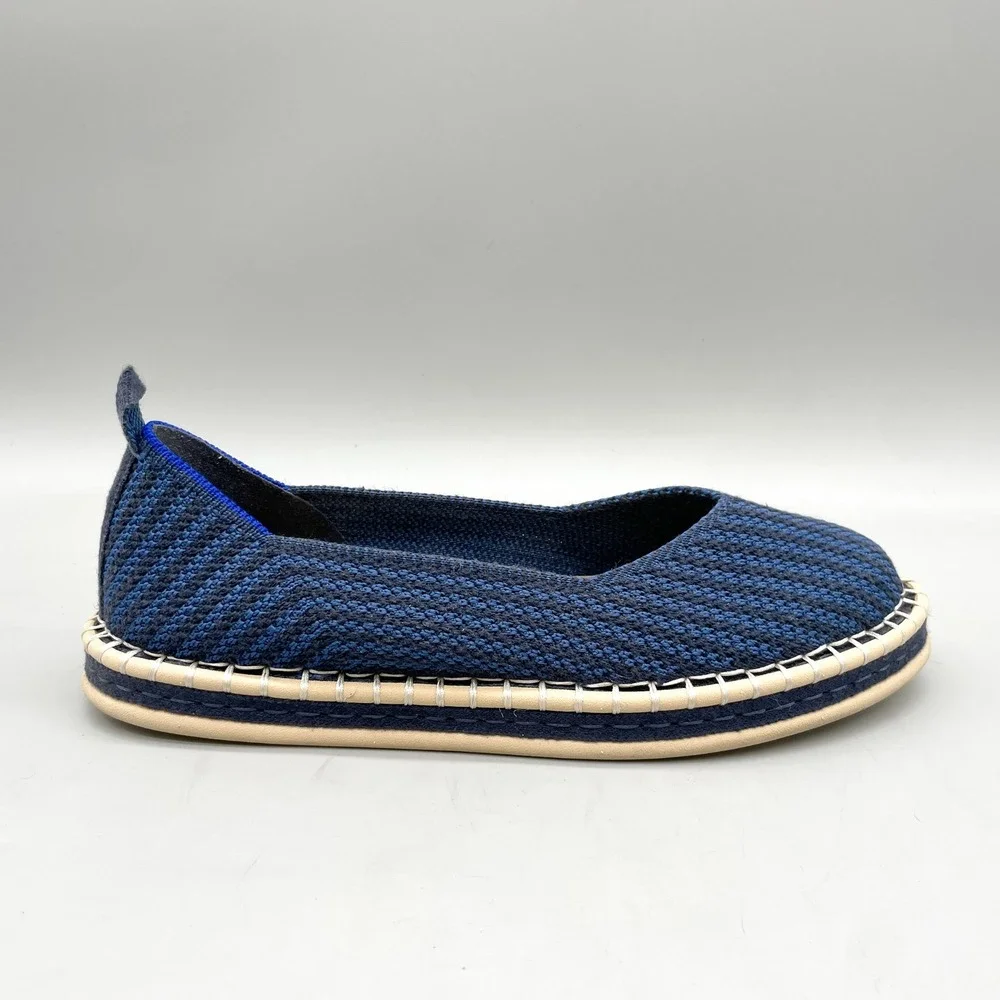 Rothys Womens 7.5 The Espadrille Flats Navy Stipe Knit Coastal Casual Nautical